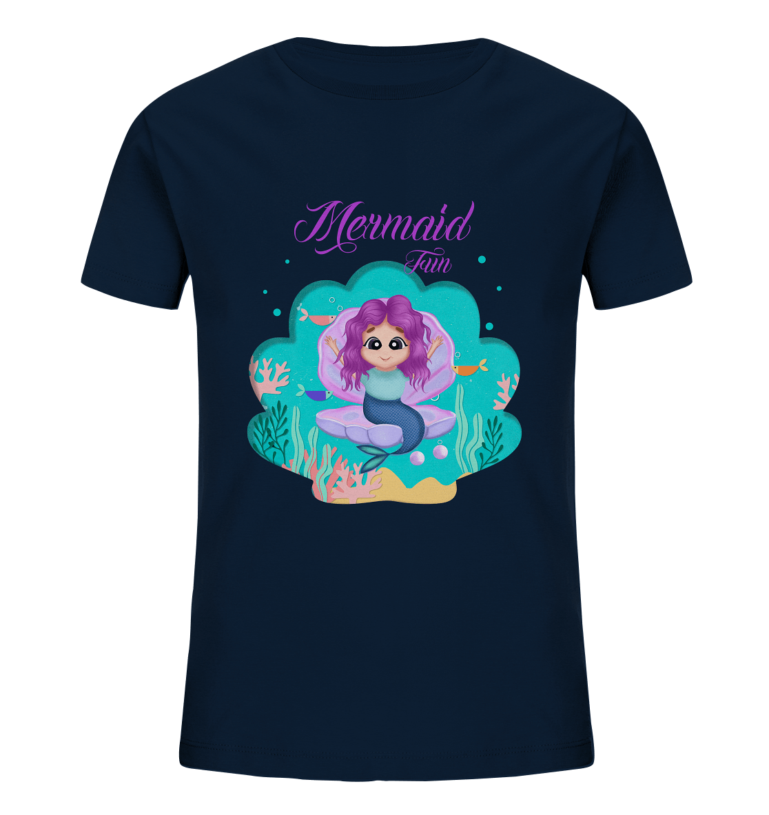 Meerjungfrau Cartoon T-Shirt mit handgezeichneten Mermaid Cartoon und Beschriftung "Mermaid Fun" baby ariel T-Shirt in navy blau