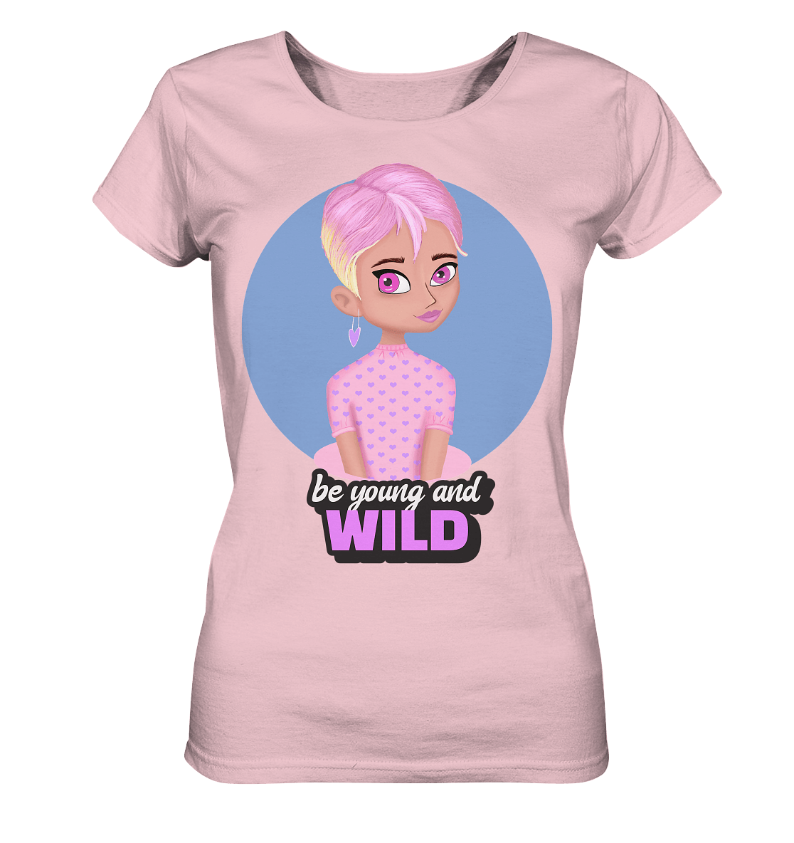 Pink Cartoon Girl Shirt in rosa be young and wild mit comic girl